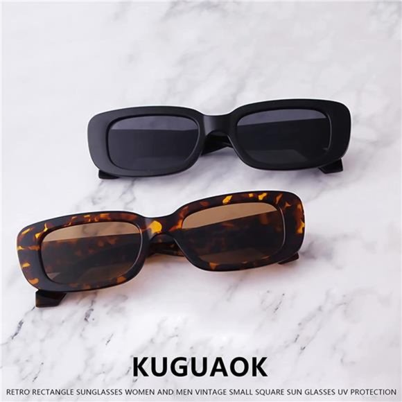 2 Pcs Retro Rectangle Sunglasses Women Vintage Square Sun Glasses UV Protection - Picture 6 of 7